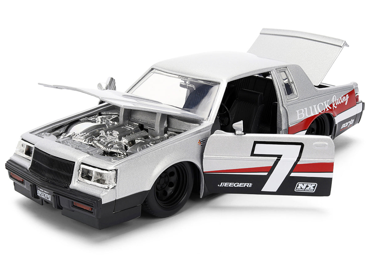 1987 Buick Grand National #7 "Buick Racing" Matt Silver Metallic with Red and Black Stripes "Bigtime Muscle" Series 1/24 Diecast Model by Jada - image 2