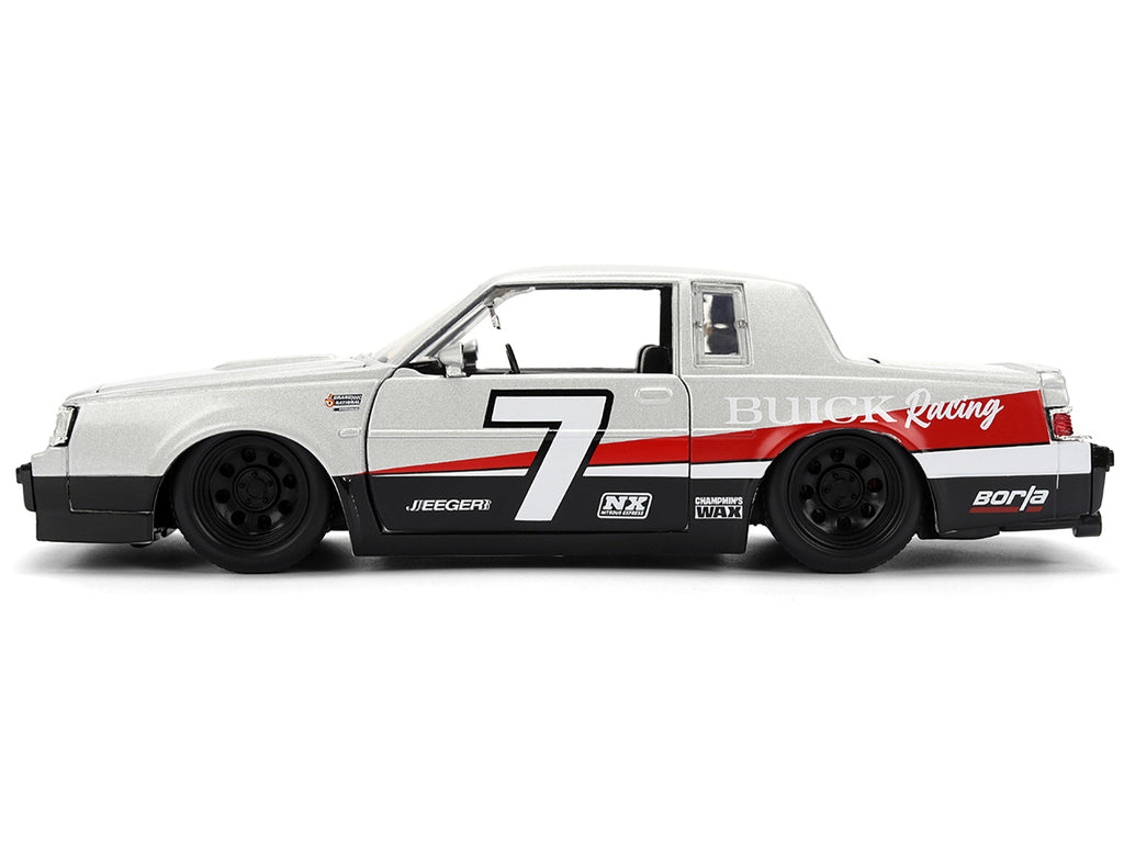 1987 Buick Grand National #7 "Buick Racing" Matt Silver Metallic with Red and Black Stripes "Bigtime Muscle" Series 1/24 Diecast Model by Jada - image 3