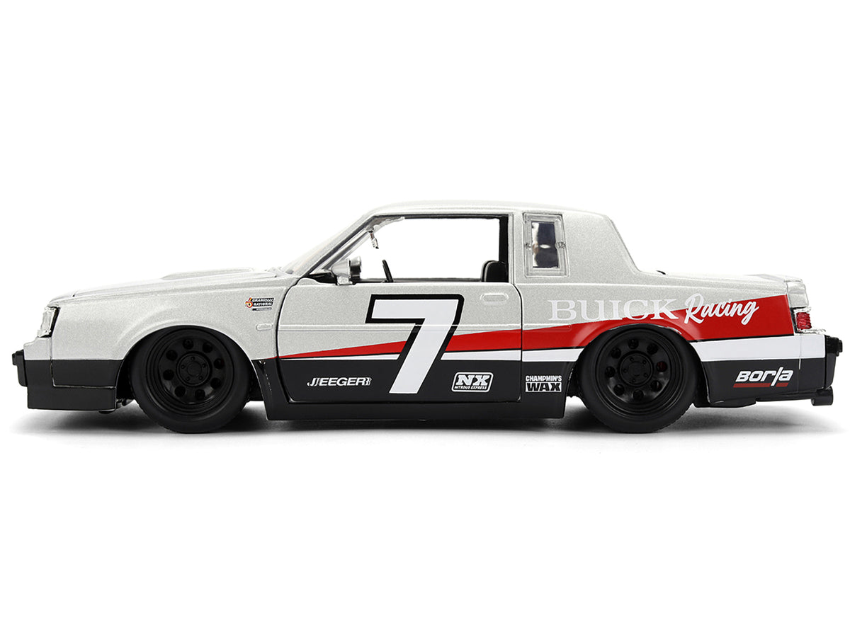 1987 Buick Grand National #7 "Buick Racing" Matt Silver Metallic with Red and Black Stripes "Bigtime Muscle" Series 1/24 Diecast Model by Jada - image 3