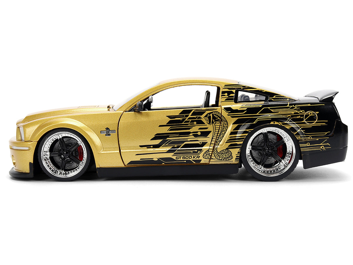 2008 Ford Shelby Mustang GT-500KR Gold Metallic and Black with Graphics "Bigtime Muscle" Series 1/24 Diecast Model Car by Jada - image 3