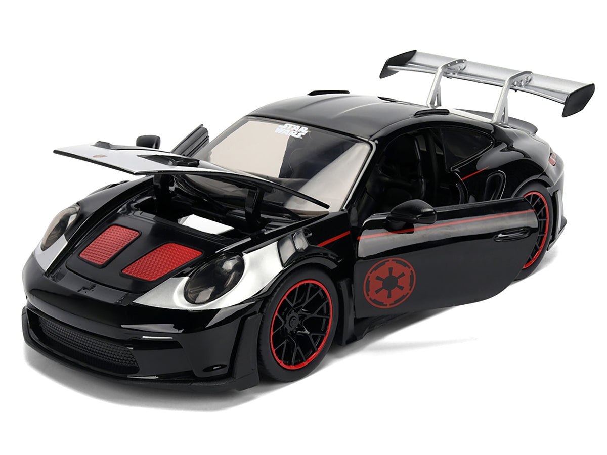 Porsche 911 GT3 RS (992) Black with Silver Hood and Graphics and Darth Vader Figure "Star Wars" Franchise "Hollywood Rides" Series 1/24 Diecast Model Car by Jada - image 2