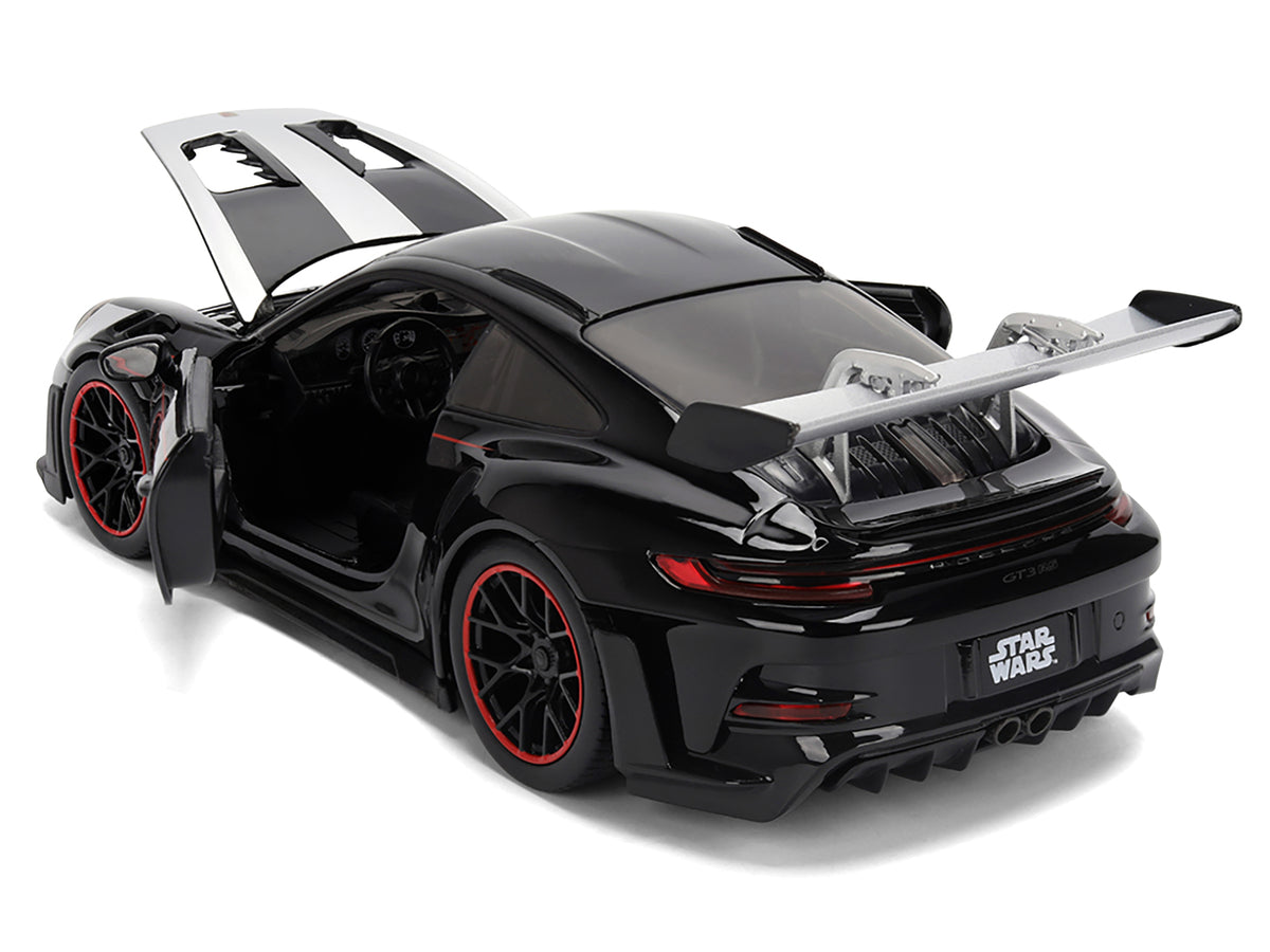 Porsche 911 GT3 RS (992) Black with Silver Hood and Graphics and Darth Vader Figure "Star Wars" Franchise "Hollywood Rides" Series 1/24 Diecast Model Car by Jada - image 3