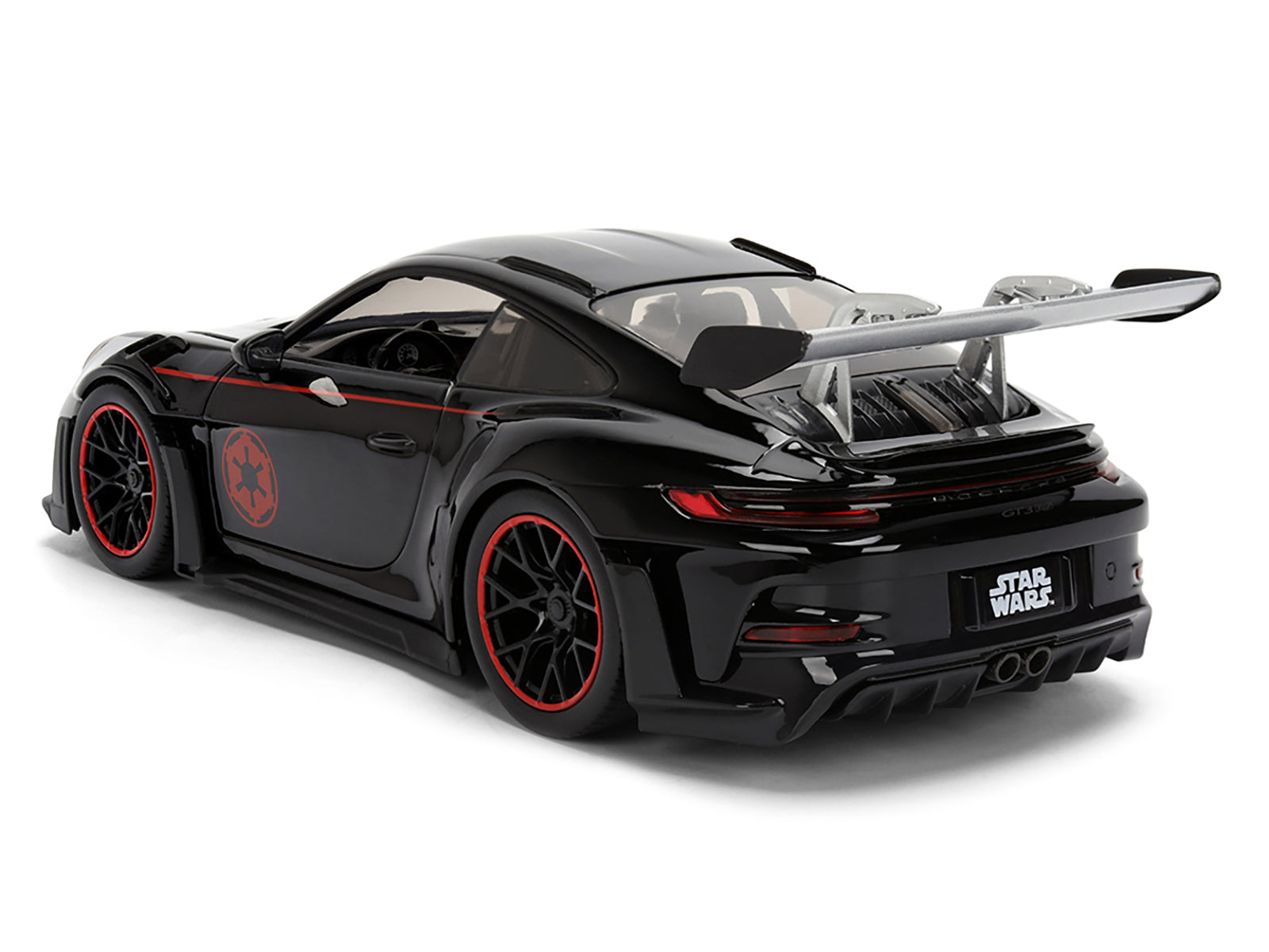 Porsche 911 GT3 RS (992) Black with Silver Hood and Graphics and Darth Vader Figure "Star Wars" Franchise "Hollywood Rides" Series 1/24 Diecast Model Car by Jada - image 4