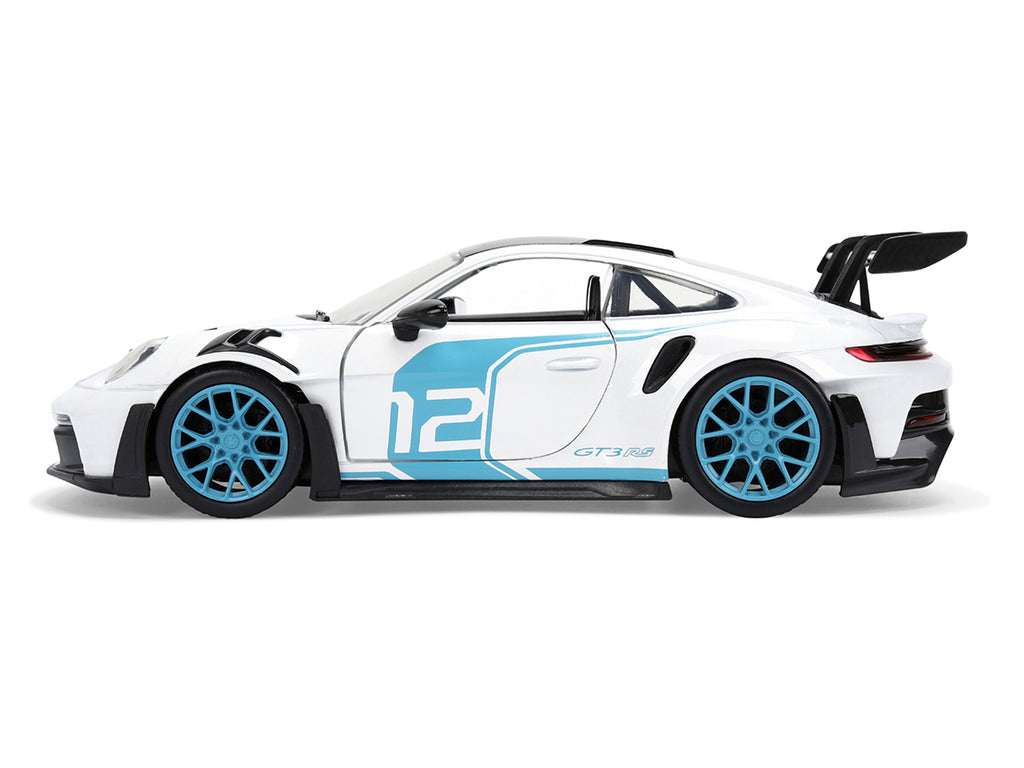 Porsche 911 GT3 RS (992) #12 White with Blue Stripes and Carbon Top "Hyper-Spec" Series 1/24 Diecast Model Car by Jada - image 3