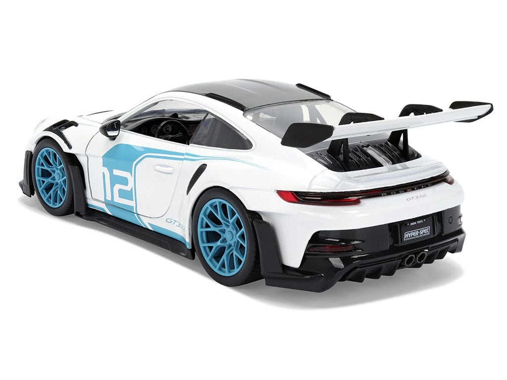 Porsche 911 GT3 RS (992) #12 White with Blue Stripes and Carbon Top "Hyper-Spec" Series 1/24 Diecast Model Car by Jada - image 5