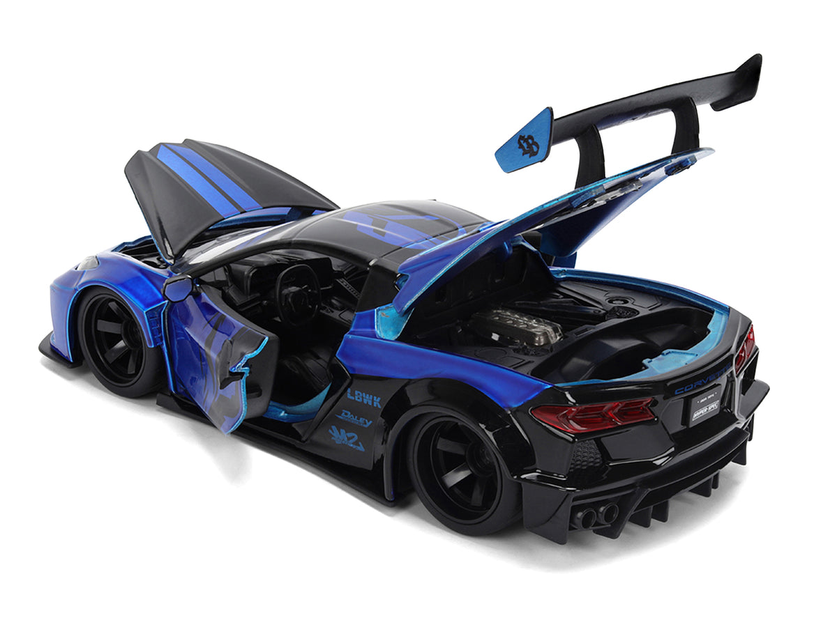 Chevrolet Corvette C8 "Liberty Walk" Candy Blue and Black "Hyper-Spec" Series 1/24 Diecast Model Car by Jada - image 4