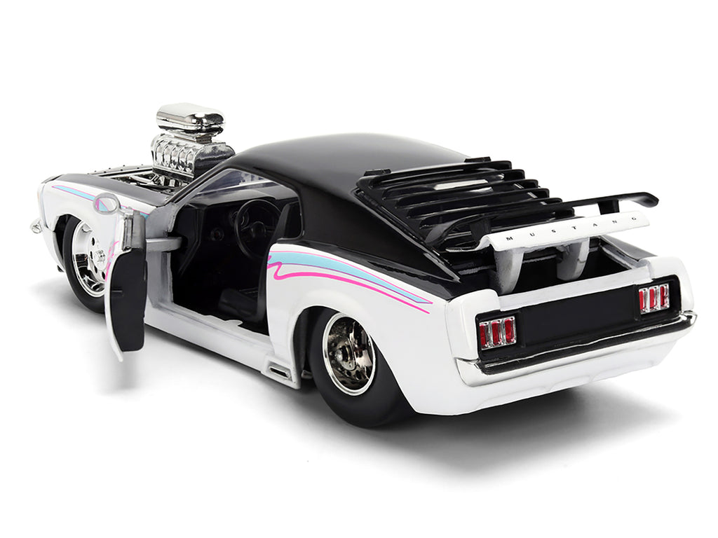 1970 Ford Mustang Boss 429 Black and White with Graphics "Bigtime Muscle" Series 1/24 Diecast Model Car by Jada - image 4