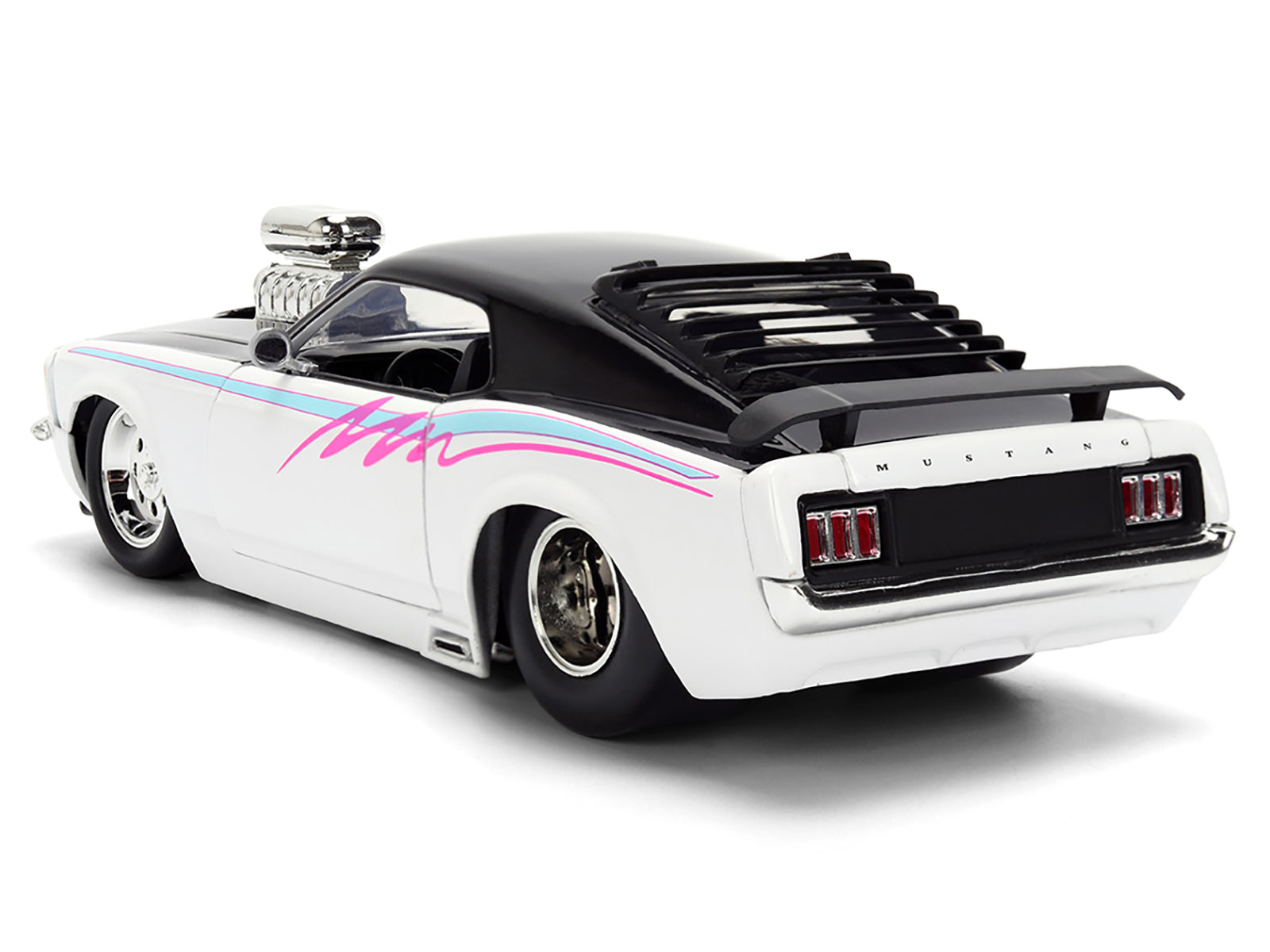 1970 Ford Mustang Boss 429 Black and White with Graphics "Bigtime Muscle" Series 1/24 Diecast Model Car by Jada - image 5