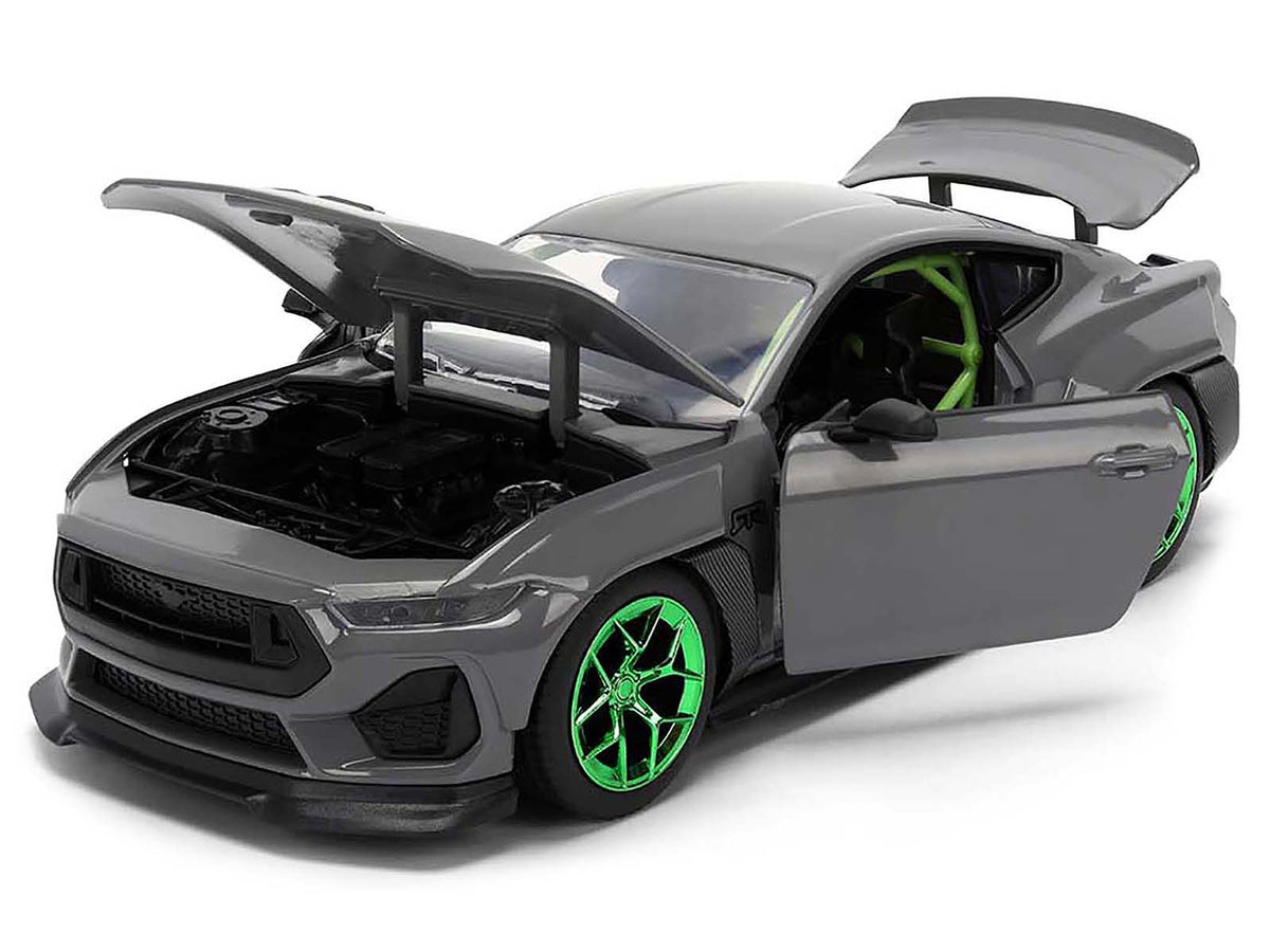 2024 Ford Mustang RTR Gray with Green Wheels "Bigtime Muscle" Series 1/24 Diecast Model Car by Jada - image 2
