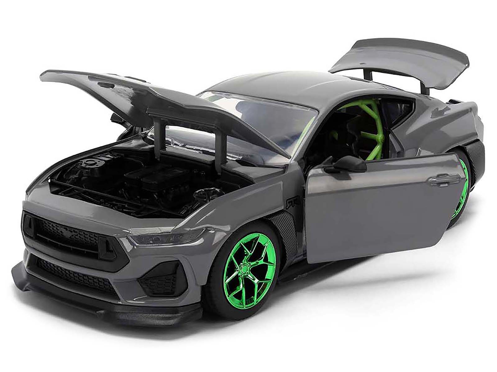 2024 Ford Mustang RTR Gray with Green Wheels "Bigtime Muscle" Series 1/24 Diecast Model Car by Jada - image 2