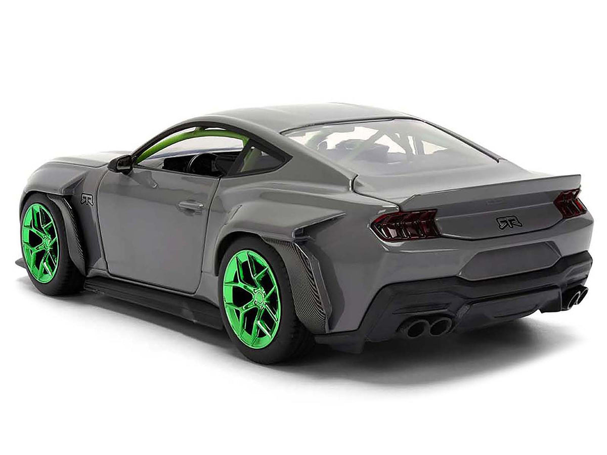 2024 Ford Mustang RTR Gray with Green Wheels "Bigtime Muscle" Series 1/24 Diecast Model Car by Jada - image 5