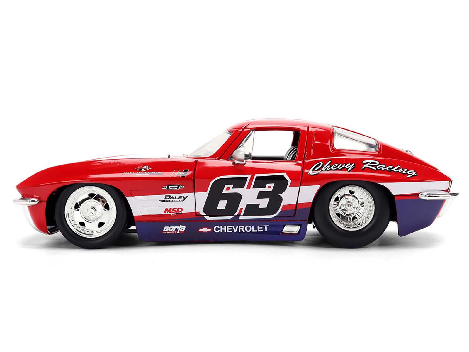 1963 Chevrolet Corvette Stingray #63 "Chevy Racing" Red with White and Blue Stripes "Bigtime Muscle" Series 1/24 Diecast Model Car by Jada - image 3