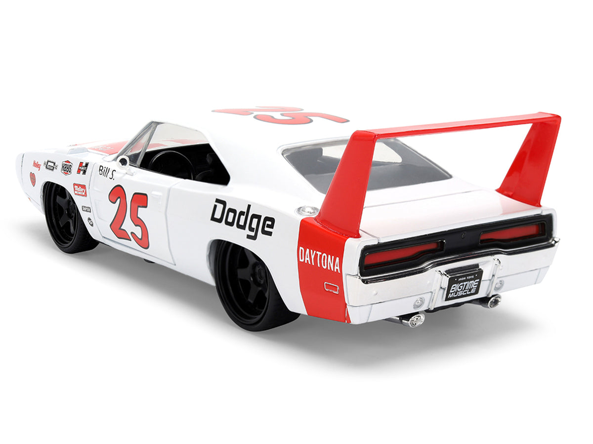 1969 Dodge Charger Daytona #25 White with Red Stripes "Bigtime Muscle" Series 1/24 Diecast Model Car by Jada - image 5