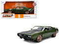 1972 Plymouth GTX Green Metallic with Matt Black Hood and Gold Stripes "Bigtime Muscle" Series 1/24 Diecast Model Car by Jada