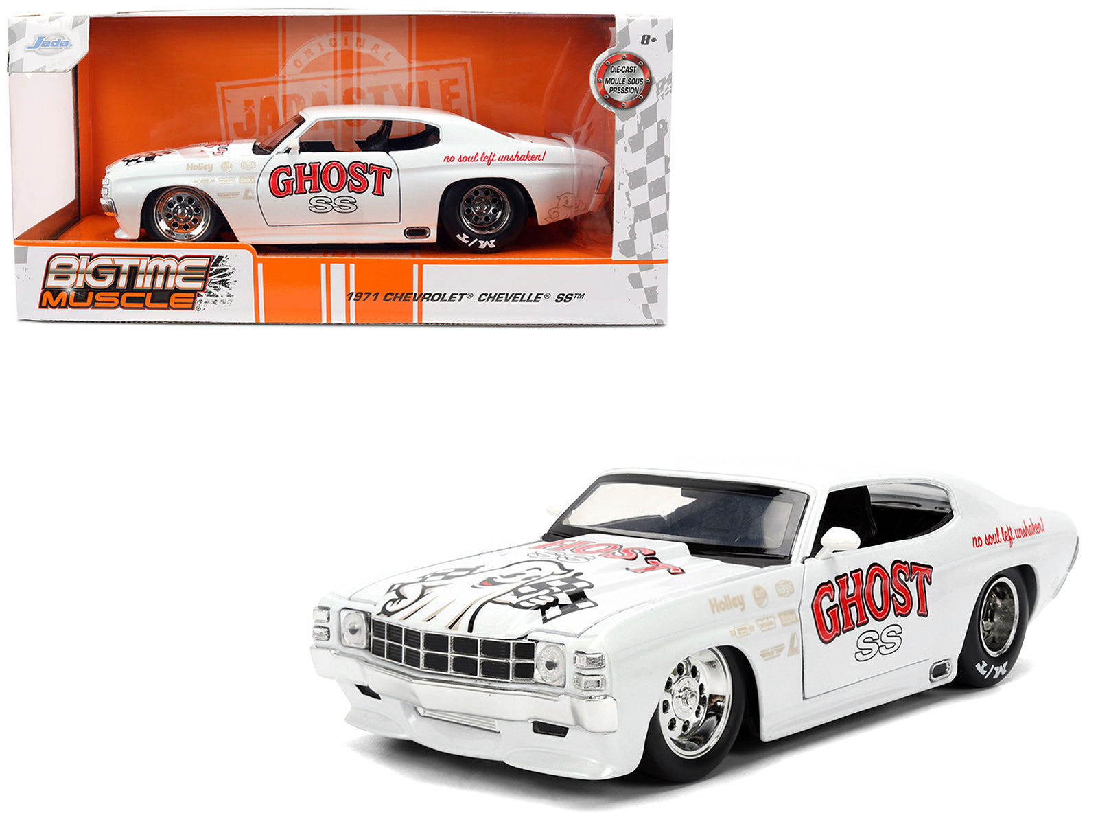 1971 Chevrolet Chevelle SS "Ghost SS" White with Graphics "Bigtime Muscle" Series 1/24 Diecast Model Car by Jada