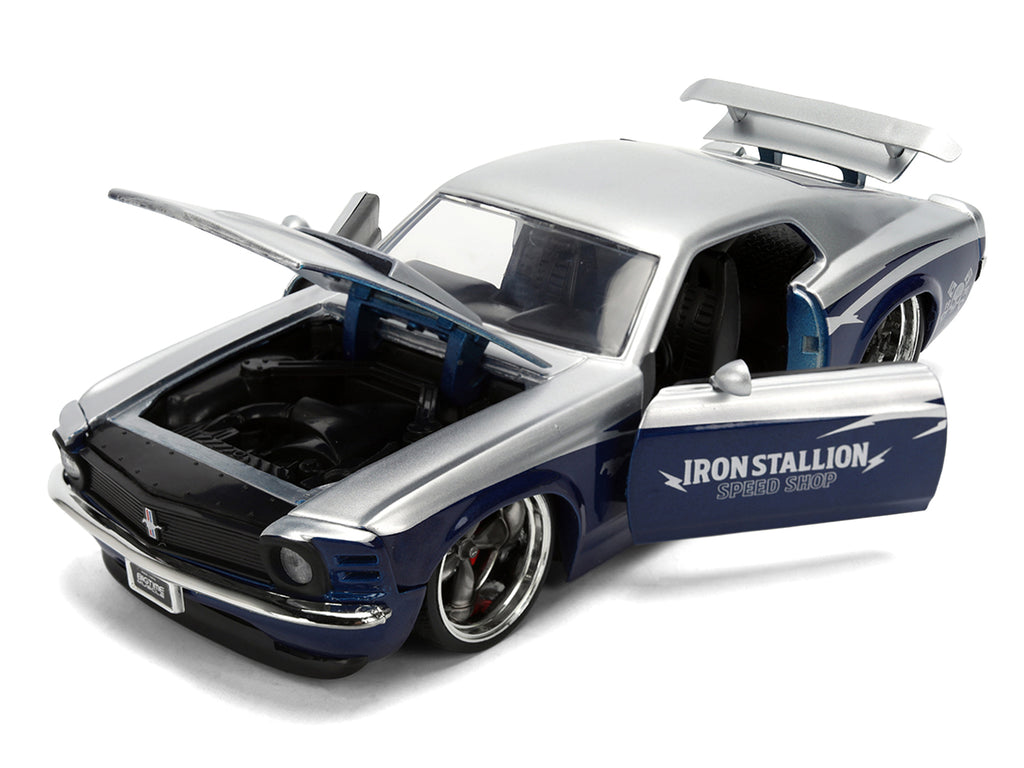 1970 Ford Mustang Boss 429 "Iron Stallion Speed Shop" Silver and Dark Blue Metallic "Bigtime Muscle" Series 1/24 Diecast Model Car by Jada - image 2