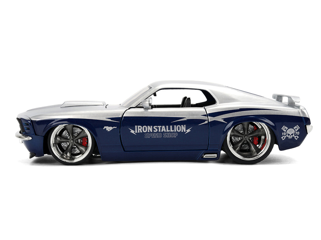 1970 Ford Mustang Boss 429 "Iron Stallion Speed Shop" Silver and Dark Blue Metallic "Bigtime Muscle" Series 1/24 Diecast Model Car by Jada - image 3