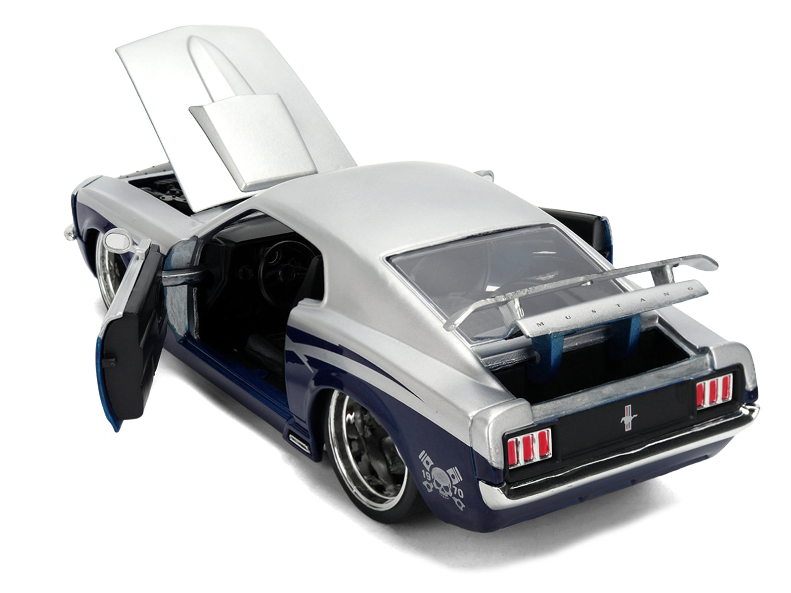 1970 Ford Mustang Boss 429 "Iron Stallion Speed Shop" Silver and Dark Blue Metallic "Bigtime Muscle" Series 1/24 Diecast Model Car by Jada - image 4