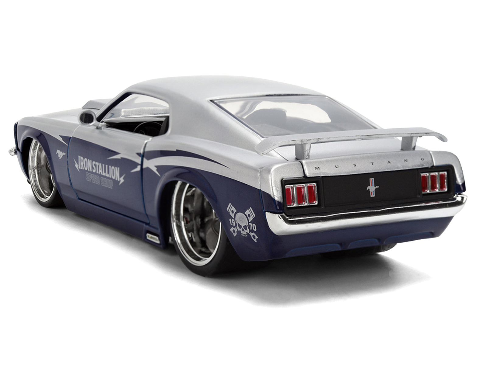 1970 Ford Mustang Boss 429 "Iron Stallion Speed Shop" Silver and Dark Blue Metallic "Bigtime Muscle" Series 1/24 Diecast Model Car by Jada - image 5