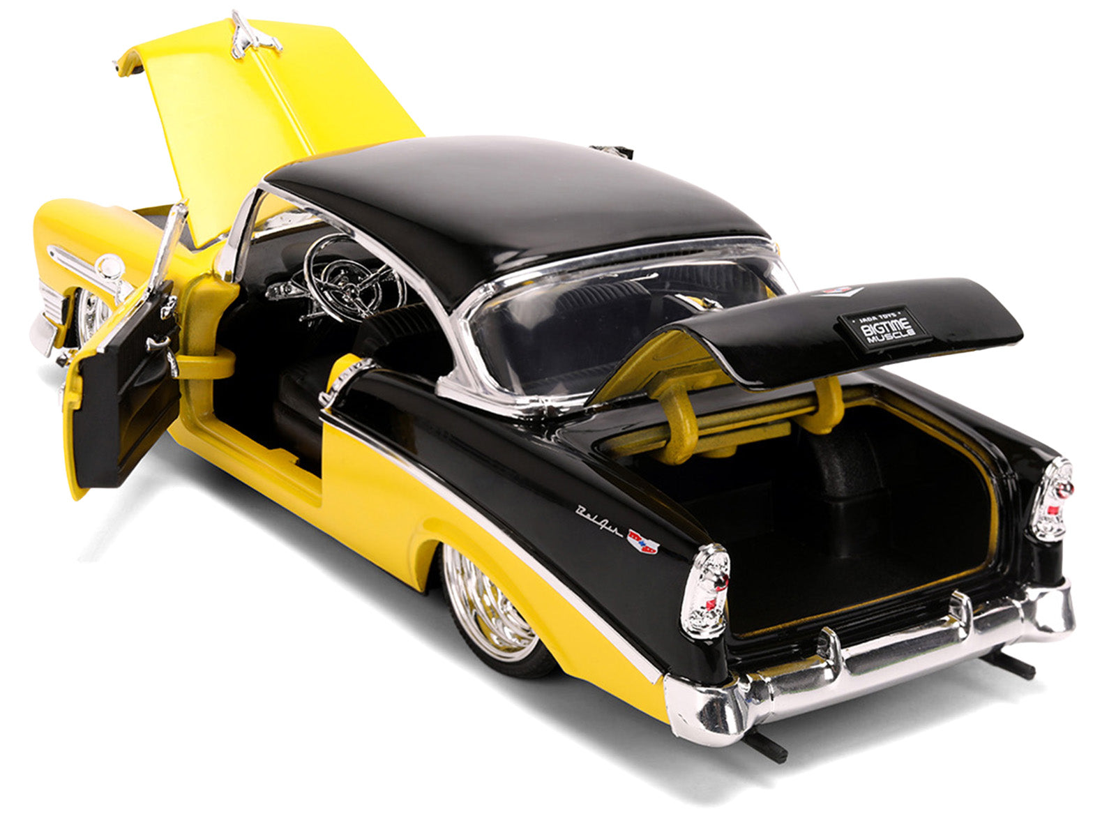 1956 Chevrolet Bel Air Yellow and Black "Bigtime Muscle" Series 1/24 Diecast Model Car by Jada - image 4