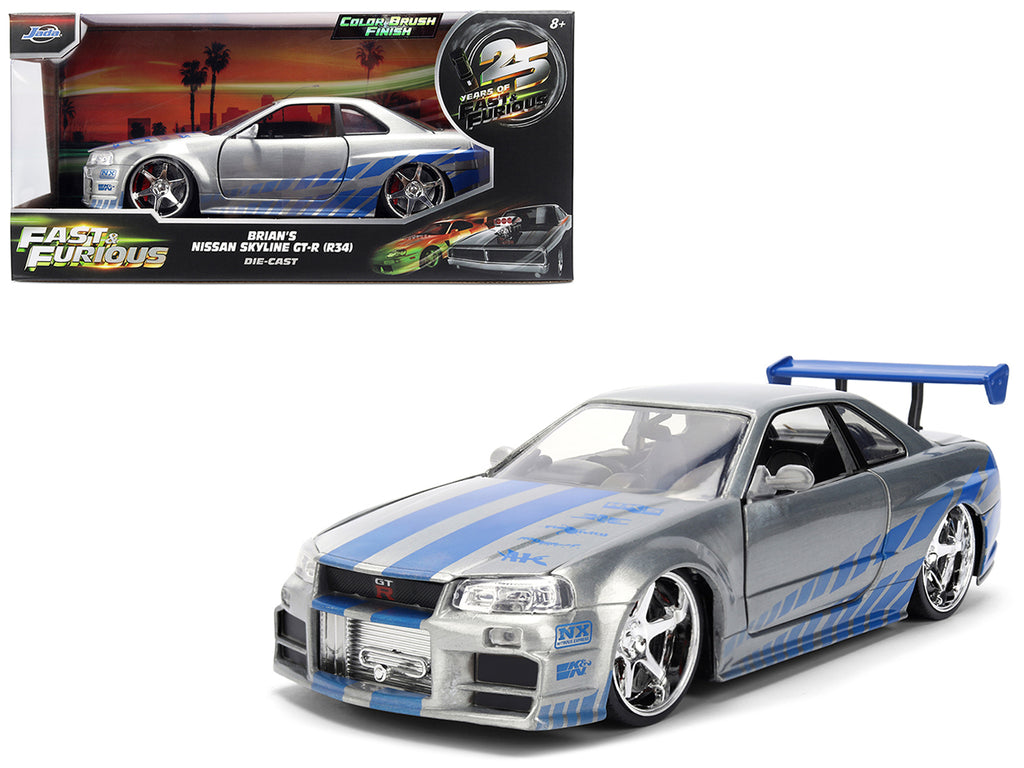 Brian's Nissan Skyline GT-R (R34) RHD (Right Hand Drive) Brush Finish  "2 Fast 2 Furious" (2003) Movie 25 Years of Fast & Furious Anniversary 1/24 by Jada