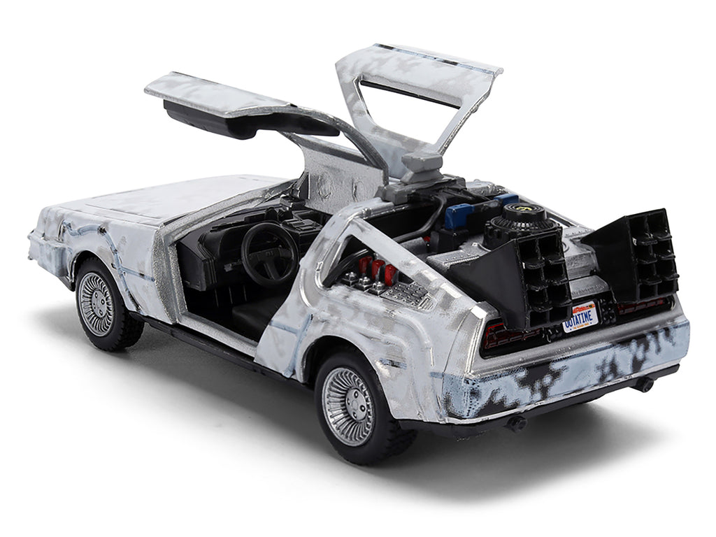 DMC DeLorean Time Machine Brushed Metal (Frost Version) "Back to the Future" (1985) Movie "40th Anniversary" Special Packaging "Hollywood Rides" Series 1/32 Diecast Model Car by Jada - image 3