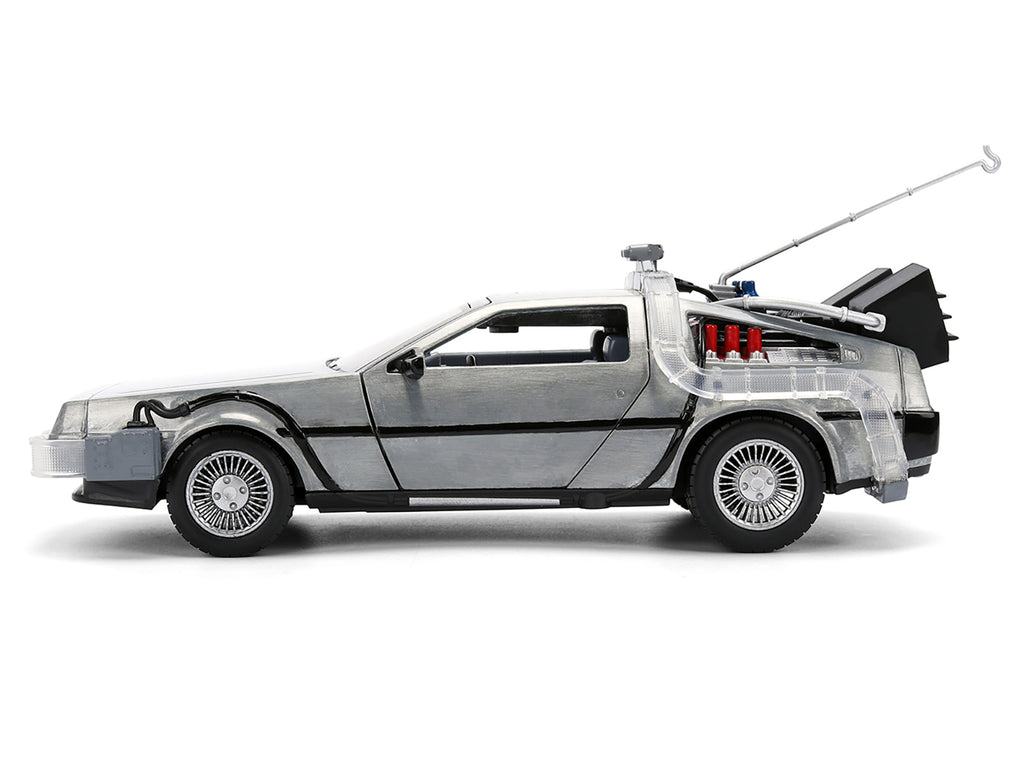 DeLorean Brushed Metal Time Machine with Lights "Back to the Future" (1985) Movie "40th Anniversary" Special Packaging "Hollywood Rides" Series 1/24 Diecast Model Car by Jada - image 3