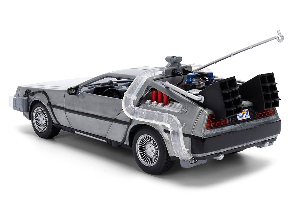 DeLorean Brushed Metal Time Machine with Lights "Back to the Future" (1985) Movie "40th Anniversary" Special Packaging "Hollywood Rides" Series 1/24 Diecast Model Car by Jada - image 5