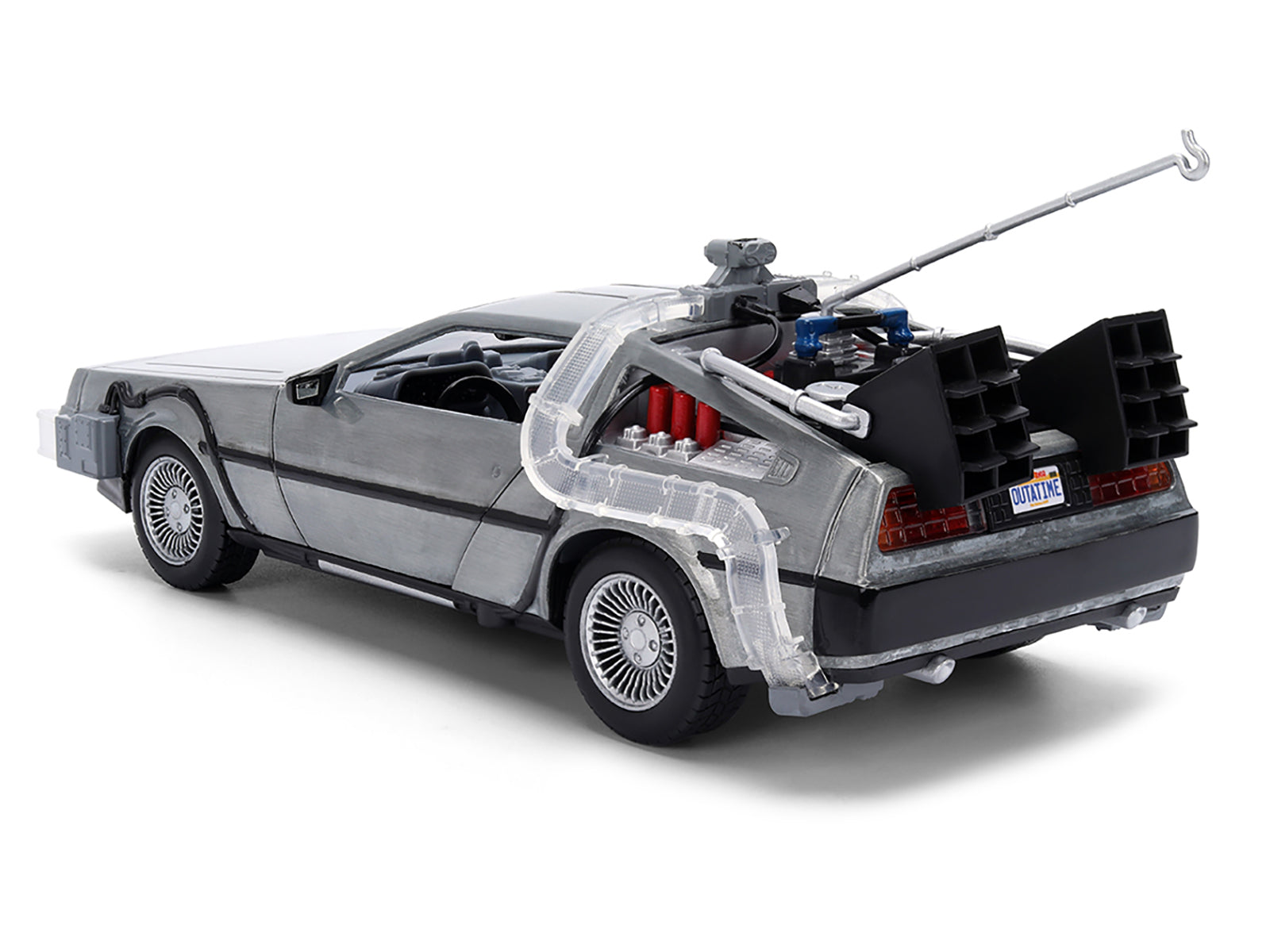 DeLorean Brushed Metal Time Machine with Lights "Back to the Future" (1985) Movie "40th Anniversary" Special Packaging "Hollywood Rides" Series 1/24 Diecast Model Car by Jada - image 5