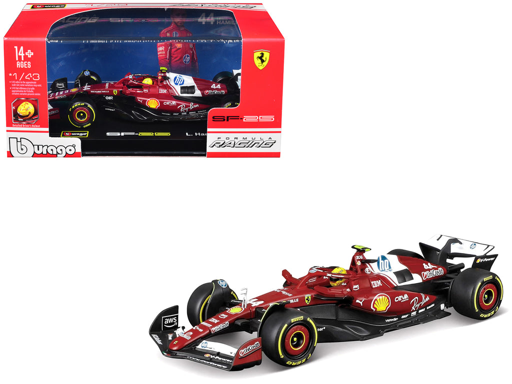 Ferrari SF-25 #44 Lewis Hamilton Formula One F1 "World Championship" (2025) with Display Case 1/43 Diecast Model Car by Bburago