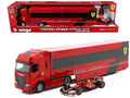 Iveco S-Way 570 Car Transporter Red and Ferrari SF-24 #16 Charles Leclerc Formula One F1 World Championship (2024) "Racing Hauler" Series 1/43 Diecast Model Car by Bburago