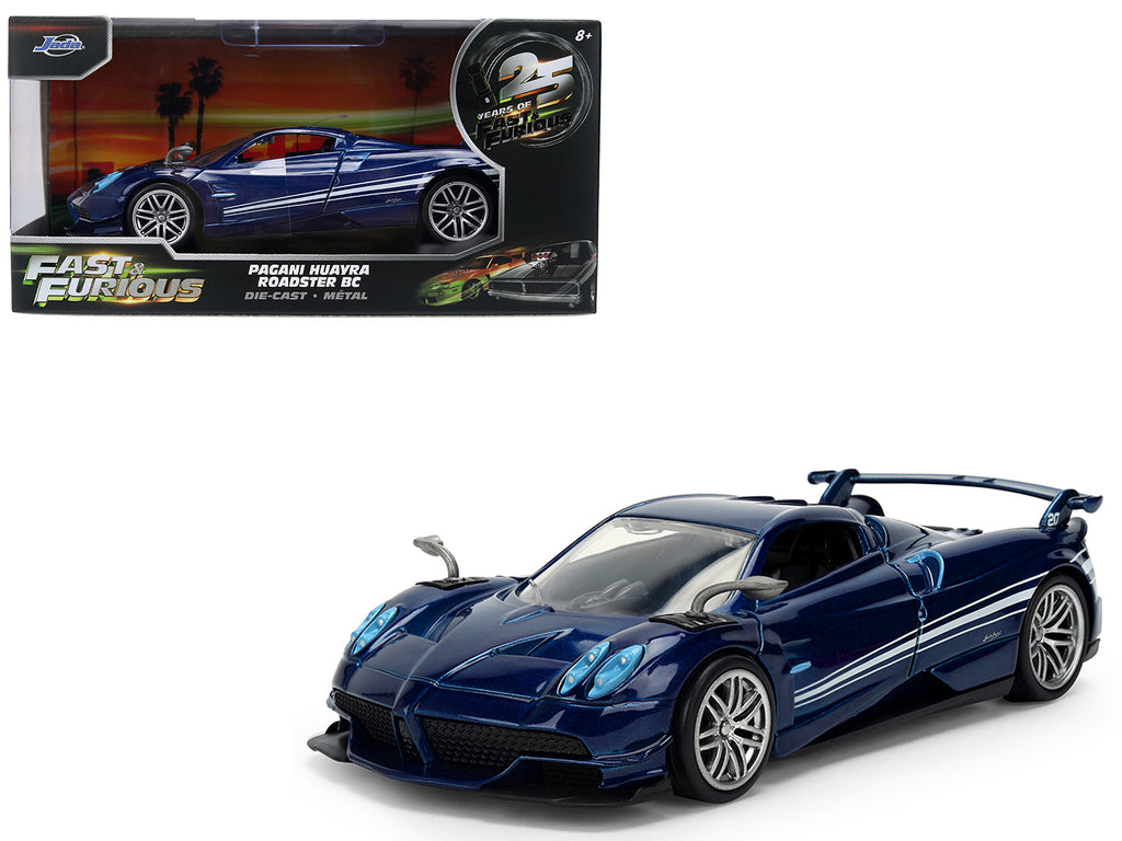 Pagani Huayra Roadster BC Blue Metallic with White Stripes "Fast X" (2023) Movie "Fast & Furious 25th Anniversary" Series 1/32 Diecast Model Car by Jada