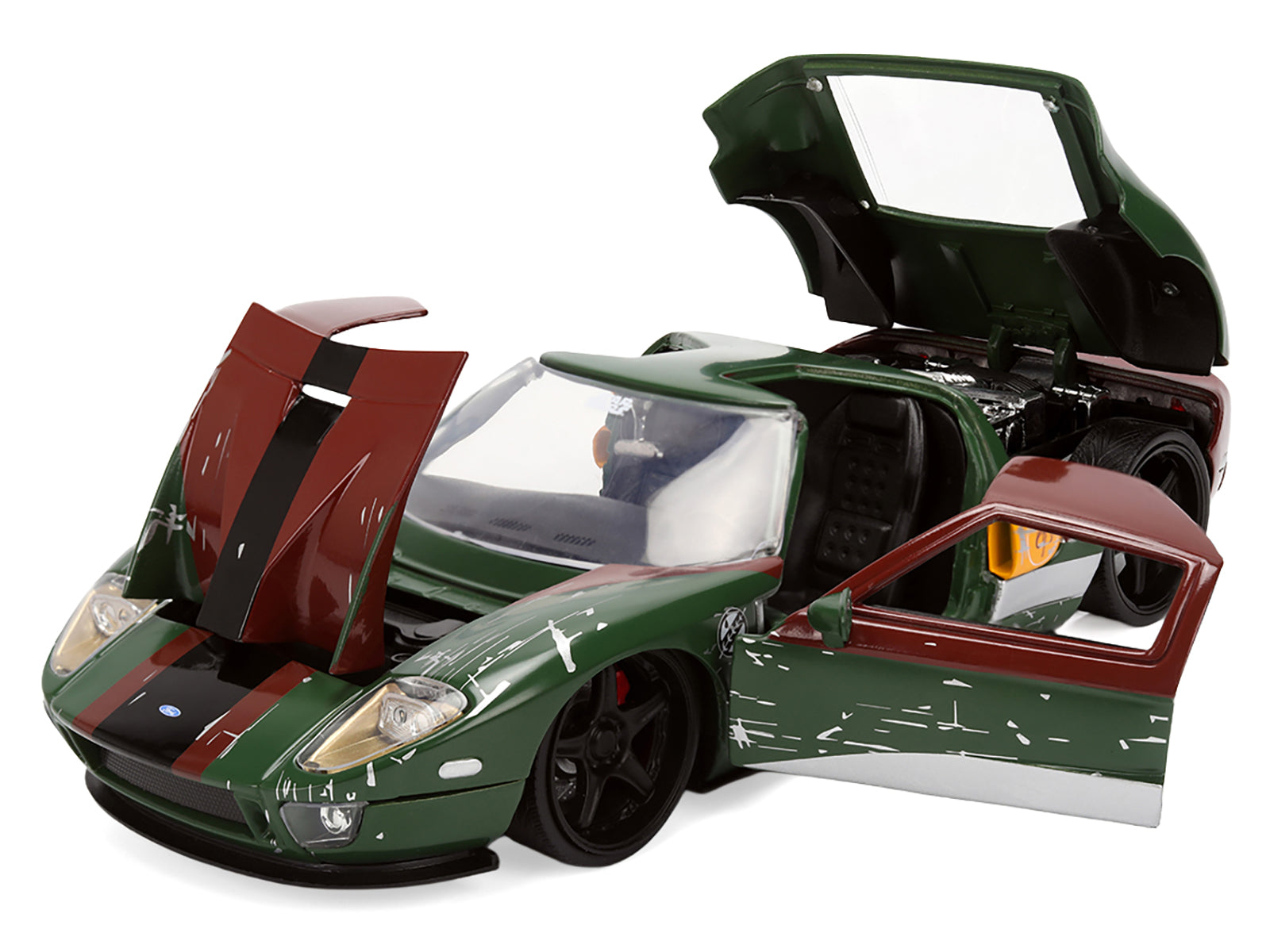 2005 Ford GT Green (Weathered) with Graphics and Boba Fett Figure "Star Wars" Franchise "Hollywood Rides" Series 1/24 Diecast Model Car by Jada - image 3