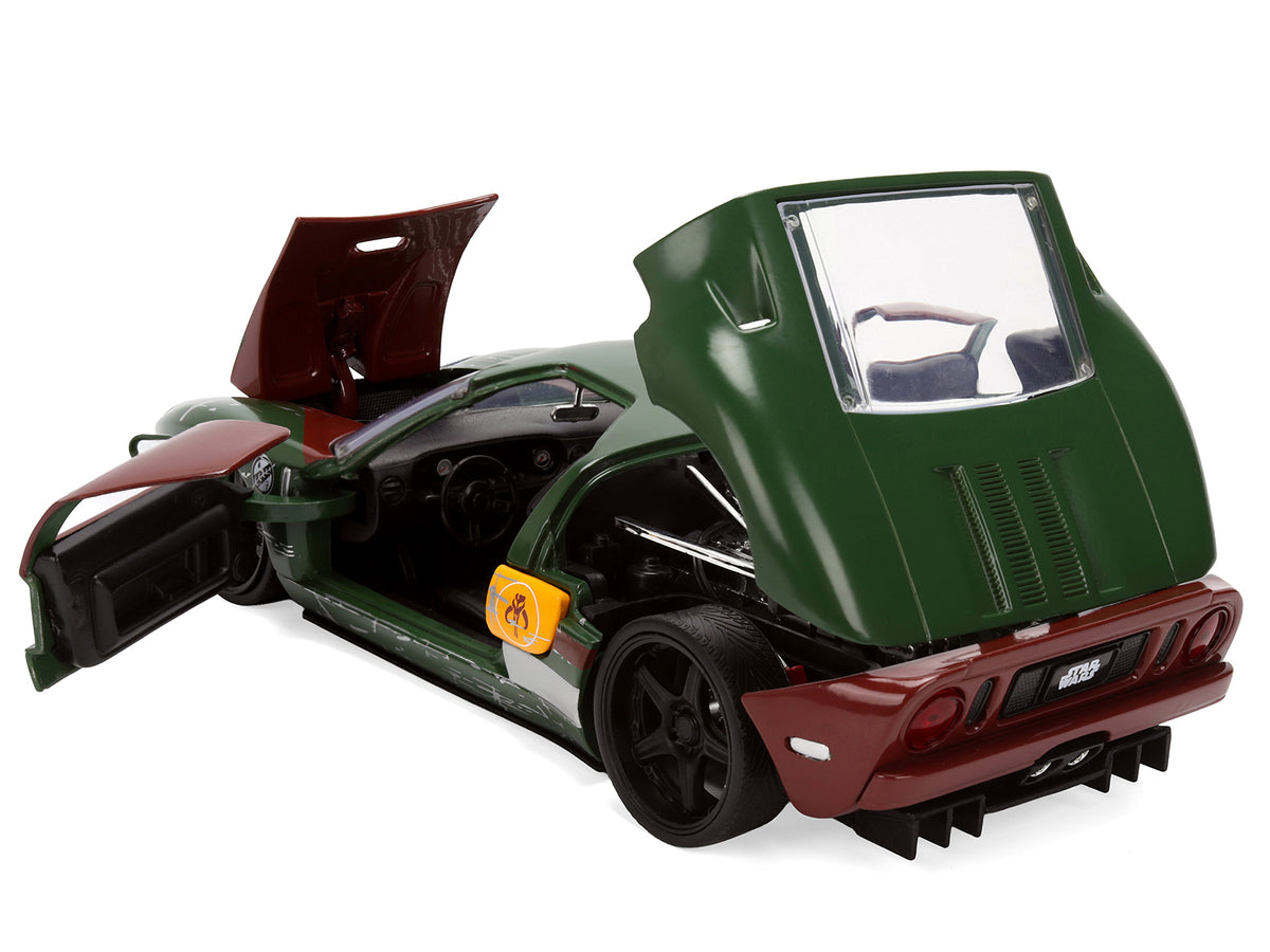 2005 Ford GT Green (Weathered) with Graphics and Boba Fett Figure "Star Wars" Franchise "Hollywood Rides" Series 1/24 Diecast Model Car by Jada - image 4