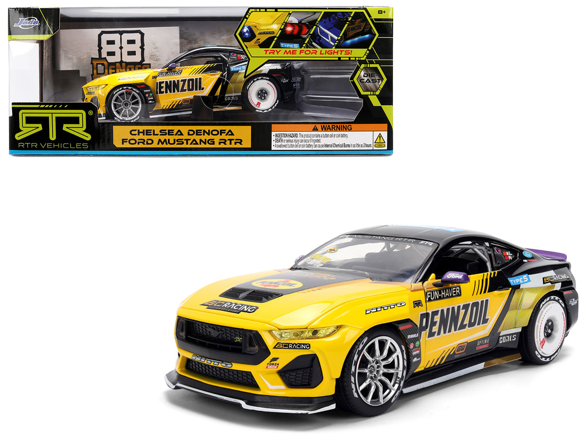 Ford Mustang RTR #88 Chelsea Denofa "Pennzoil" "Formula Drift PRO Championship" (2025) with Lights "RTR Vehicles" Series 1/24 Diecast Model Car by Jada