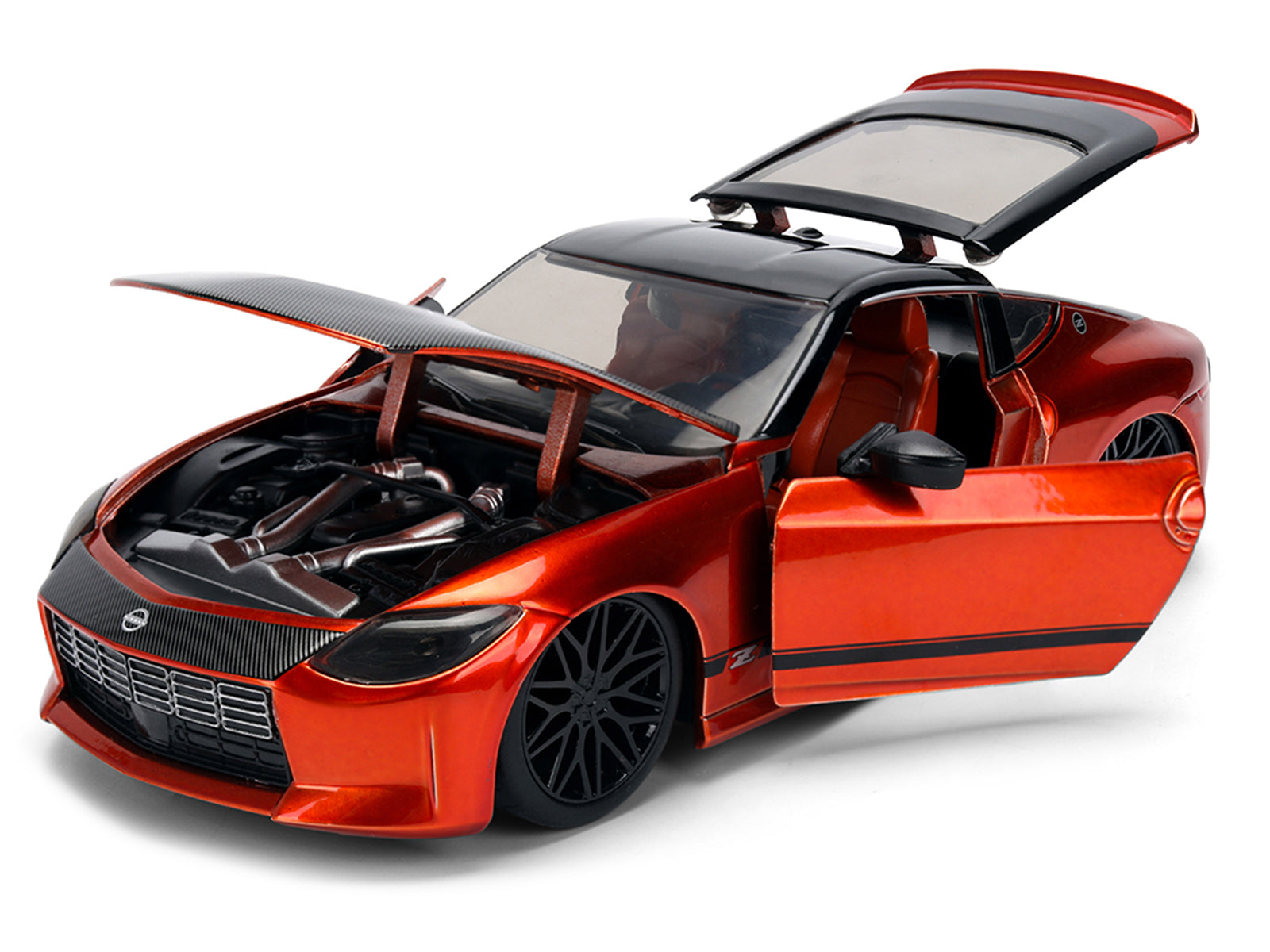2023 Nissan Z Orange Metallic with Carbon Hood and Black Top "JDM Tuners" Series 1/24 Diecast Model Car by Jada - image 2
