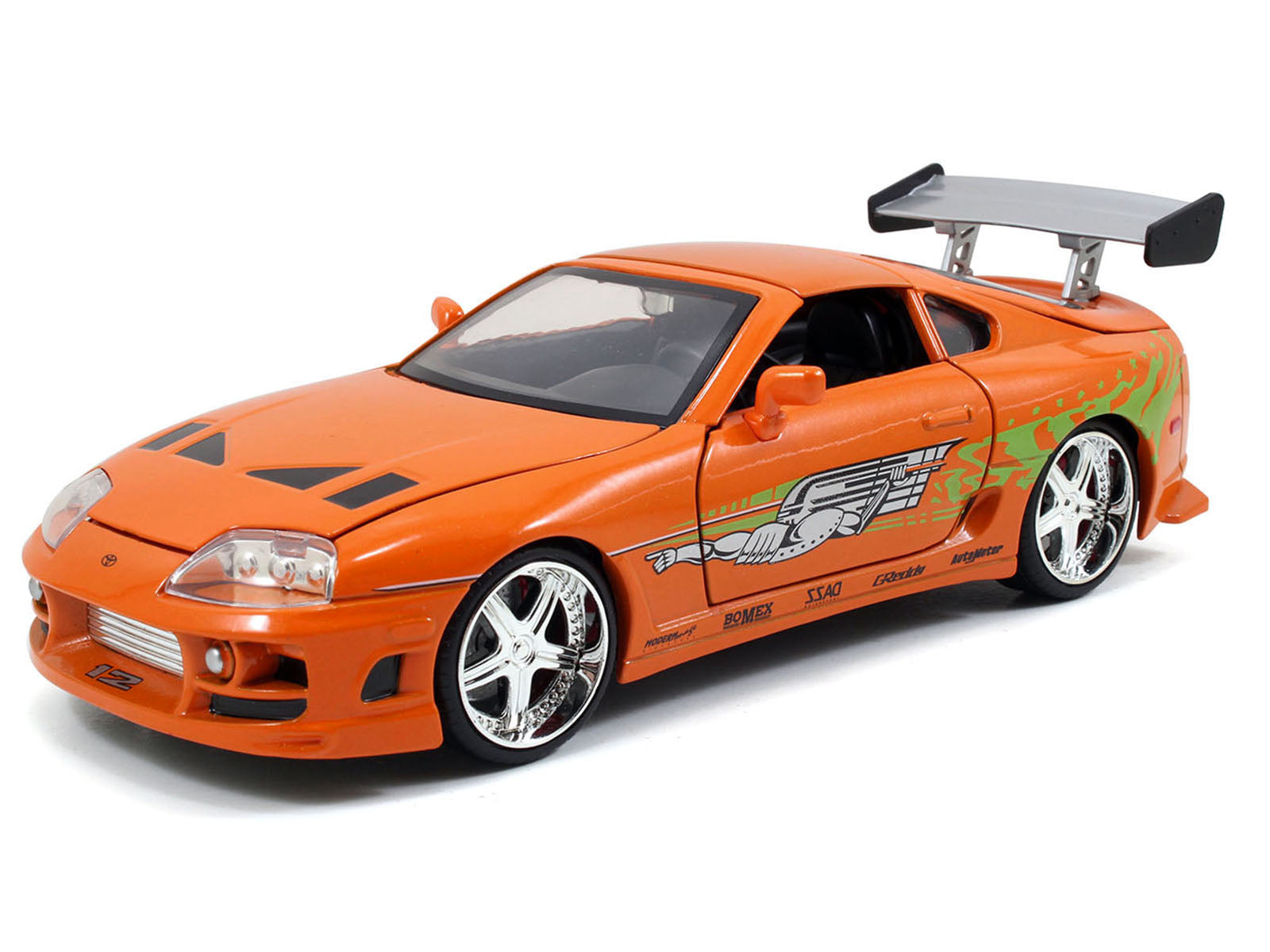Dom's 1970 Dodge Charger R/T Black and Brian's Toyota Supra Orange with Graphics Set of 2 Cars "Fast & Furious 25th Anniversary" "Fast & Furious" Series 1/24 Diecast Model Cars by Jada - image 3