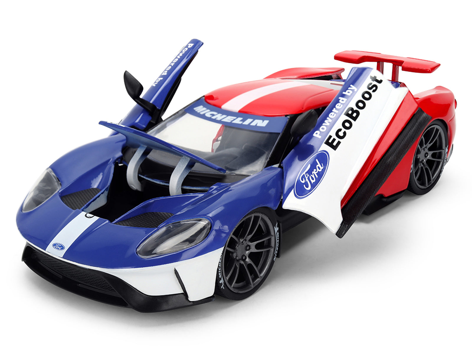 2017 Ford GT Blue and Red with White Stripes with Michelin Man Diecast Figure "Michelin Tires" "Hollywood Rides" Series 1/24 Diecast Model Car by Jada