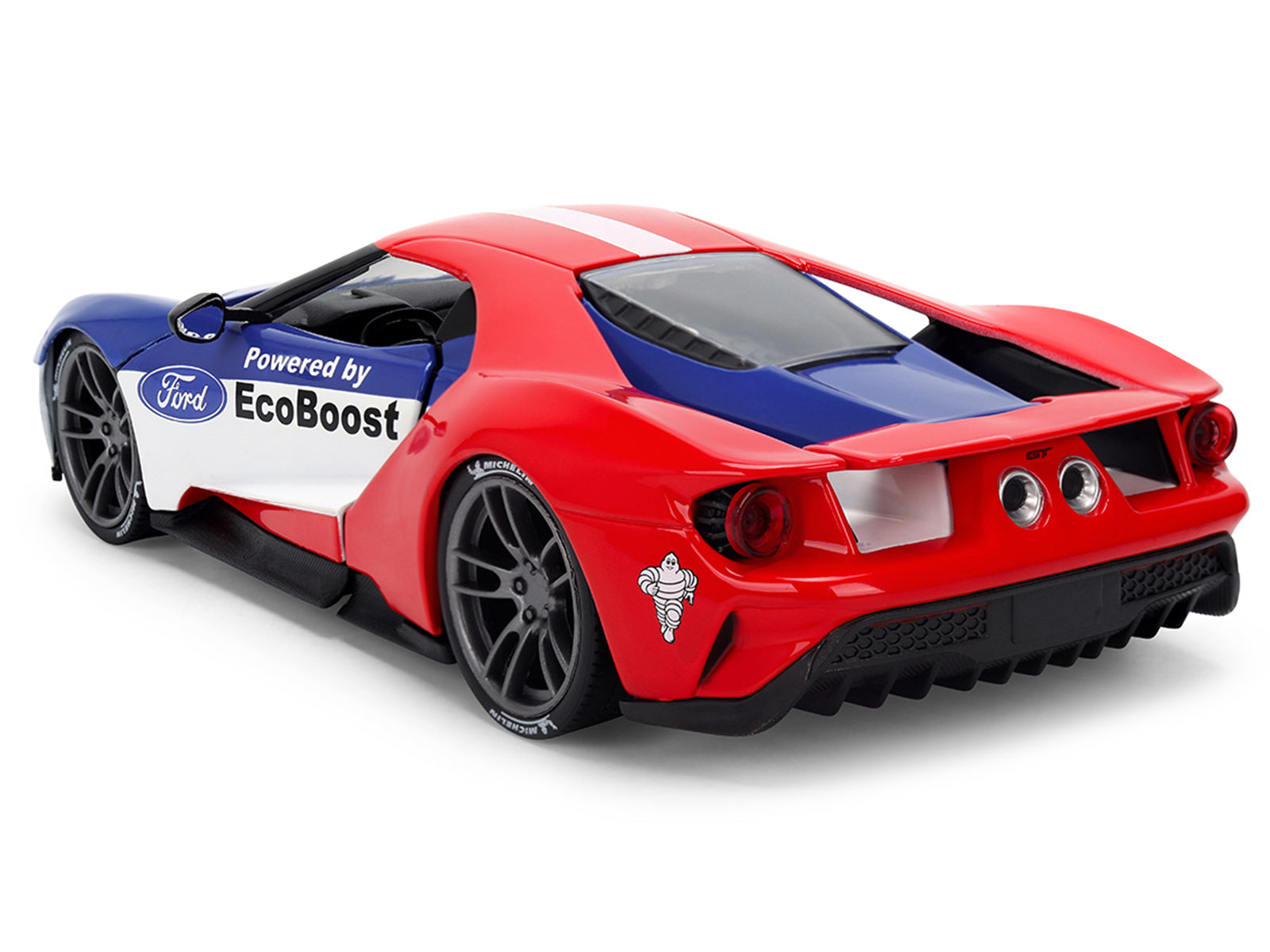 2017 Ford GT Blue and Red with White Stripes with Michelin Man Diecast Figure "Michelin Tires" "Hollywood Rides" Series 1/24 Diecast Model Car by Jada