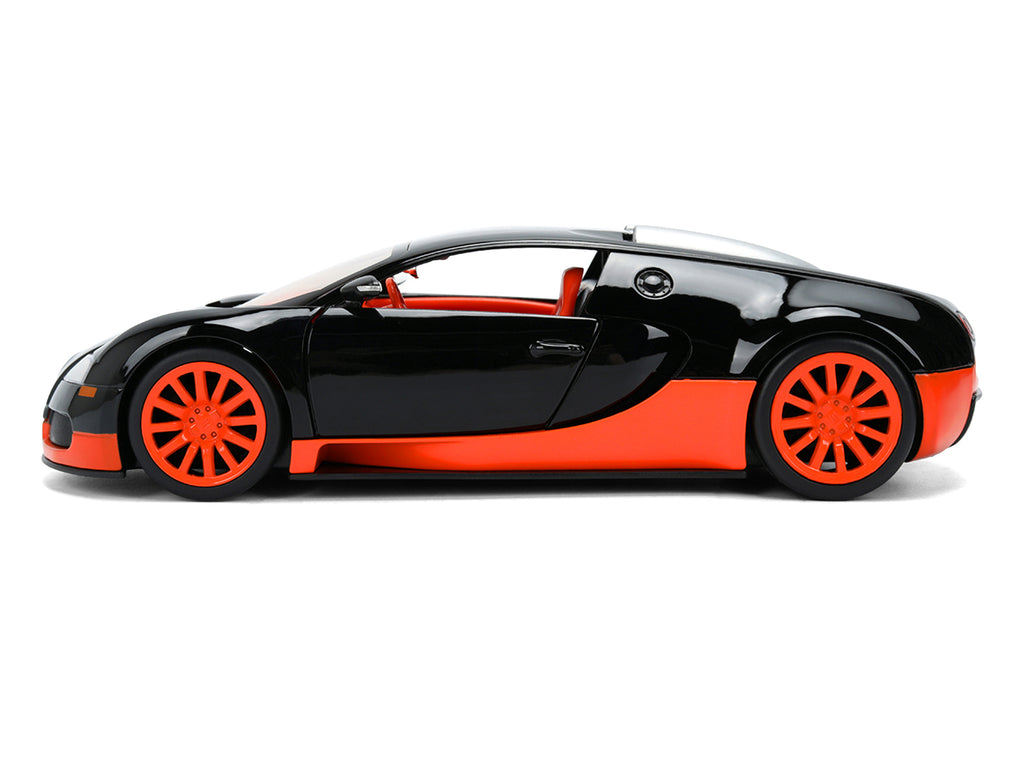 2011 Bugatti Veyron Black with Orange Accents and Orange Interior "Hyper-Spec" Series 1/24 Diecast Model Car by Jada