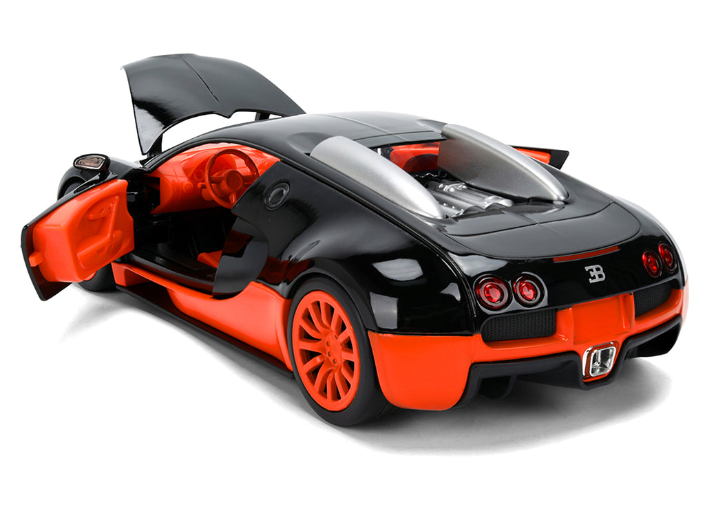 2011 Bugatti Veyron Black with Orange Accents and Orange Interior "Hyper-Spec" Series 1/24 Diecast Model Car by Jada