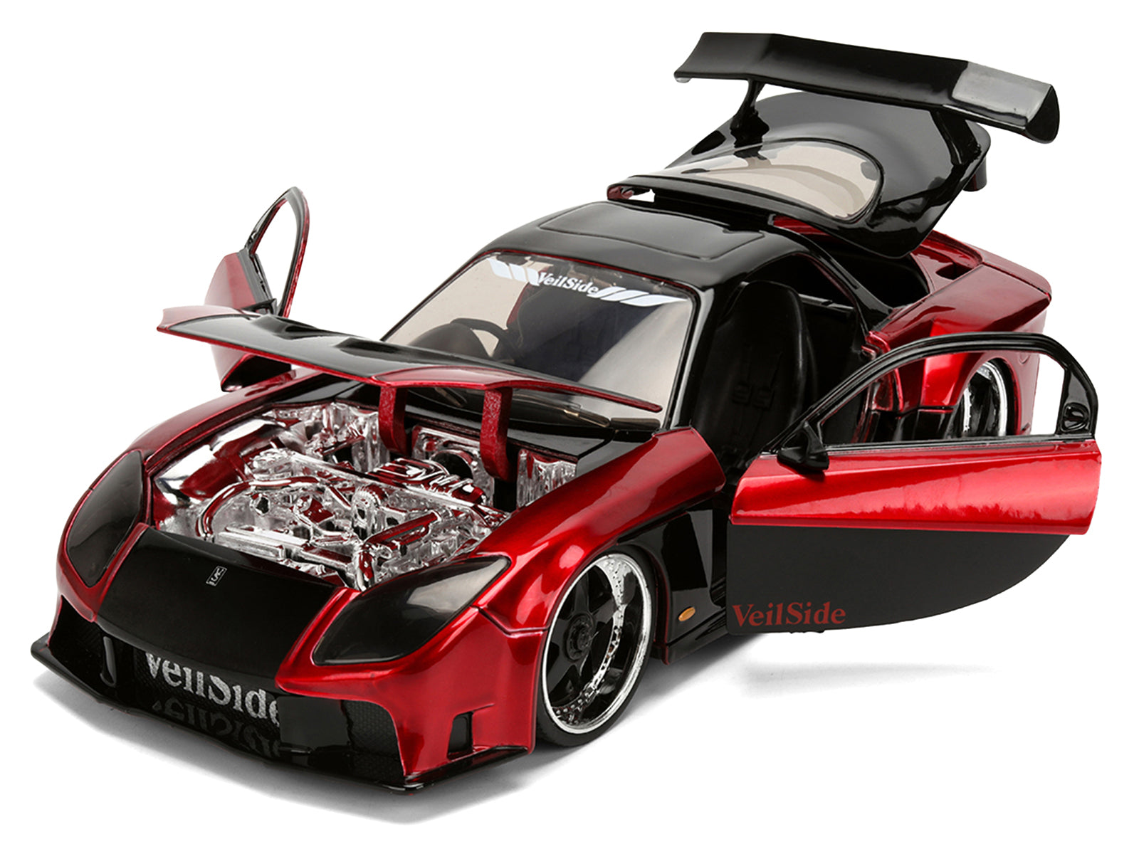 1995 Mazda RX-7 Widebody RHD (Right Hand Drive) "VeilSide" Black and Red Metallic "JDM Tuners" Series 1/24 Diecast Model Car by Jada - image 2