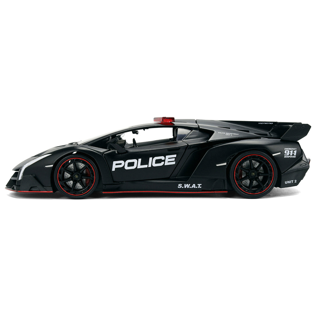 Lamborghini Veneno "Police" Matt Black "Hyper-Spec" Series 1/24 Diecast Model Car by Jada - image 3