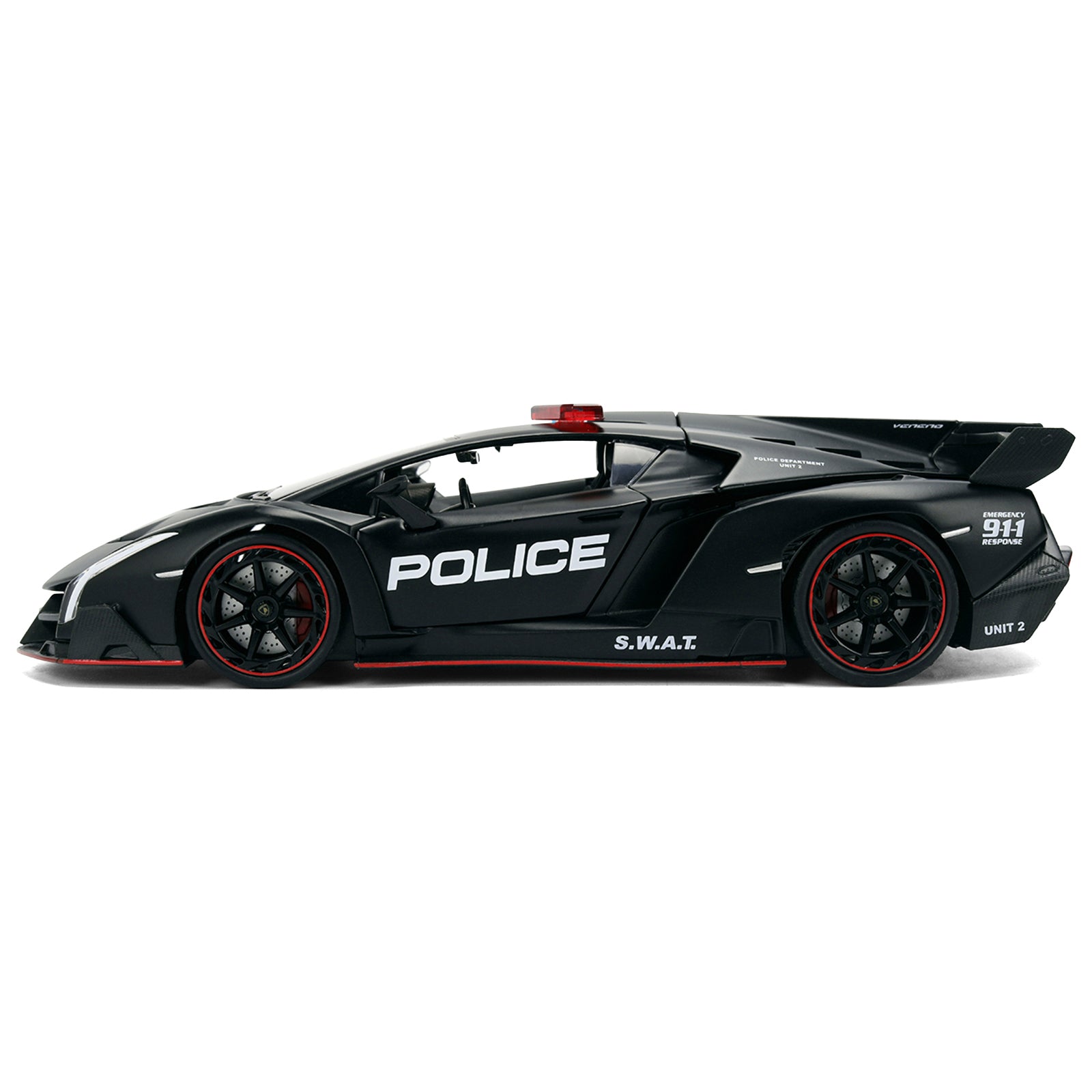 Lamborghini Veneno "Police" Matt Black "Hyper-Spec" Series 1/24 Diecast Model Car by Jada - image 3