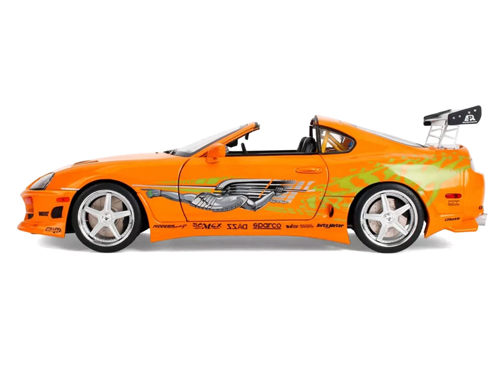 1993 Toyota Supra Orange with Graphics "The Fast and the Furious" (2001) Movie "25 Years of Fast & Furious" Series 1/18 Diecast Model Car by Jada
