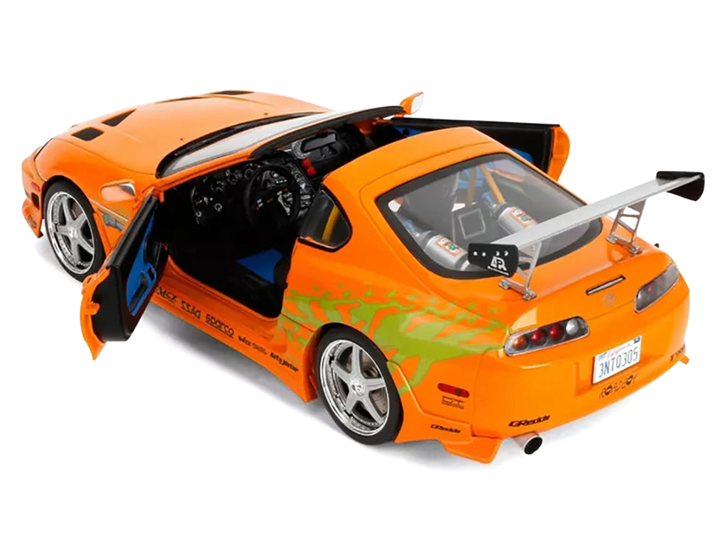 1993 Toyota Supra Orange with Graphics "The Fast and the Furious" (2001) Movie "25 Years of Fast & Furious" Series 1/18 Diecast Model Car by Jada