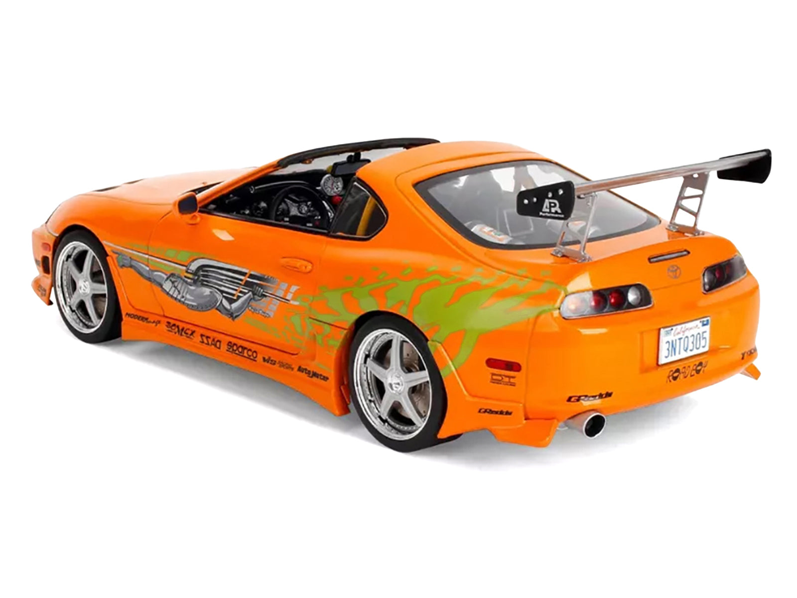 1993 Toyota Supra Orange with Graphics "The Fast and the Furious" (2001) Movie "25 Years of Fast & Furious" Series 1/18 Diecast Model Car by Jada