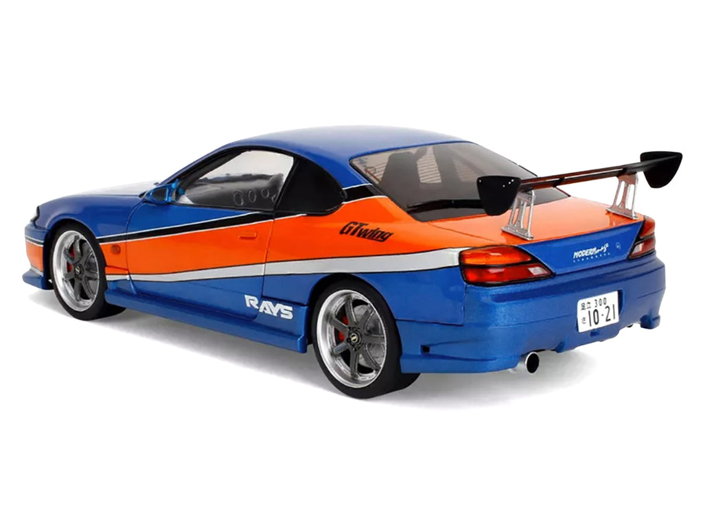 2002 Nissan Silvia (S15) RHD (Right Hand Drive) Blue Metallic with Orange Graphics "The Fast and the Furious: Tokyo Drift" (2006) Movie "25 Years of Fast & Furious" Series 1/18 Diecast Model Car by Jada