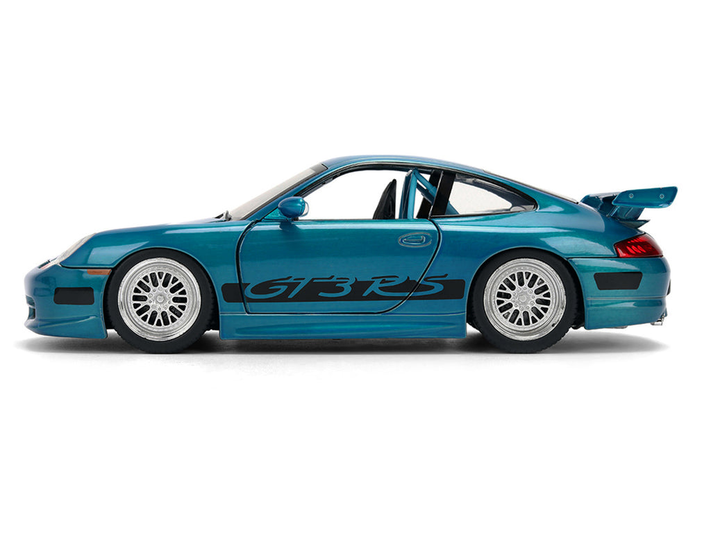 Porsche 911 GT3 RS (996) Blue Color Brush Finish "Fast Five" (2011) Movie "25 Years of Fast & Furious" Series 1/24 Diecast Model Car by Jada - image 3