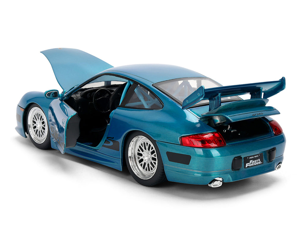 Porsche 911 GT3 RS (996) Blue Color Brush Finish "Fast Five" (2011) Movie "25 Years of Fast & Furious" Series 1/24 Diecast Model Car by Jada - image 4